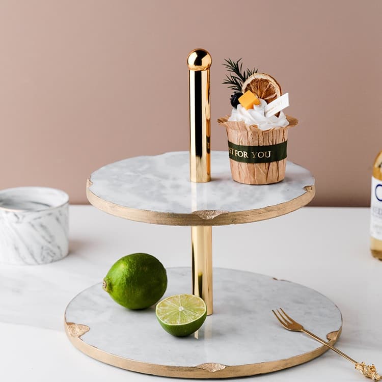 Nordic ins style natural marble cake stand afternoon tea dessert table display stand light luxury double layer storage tray