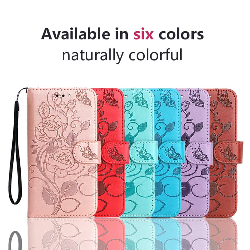 Phone Protective Leather Case Full Coverage Rose Embossed Card Slot Flip iPhone 16 Phone Protective Case Cross-border 17