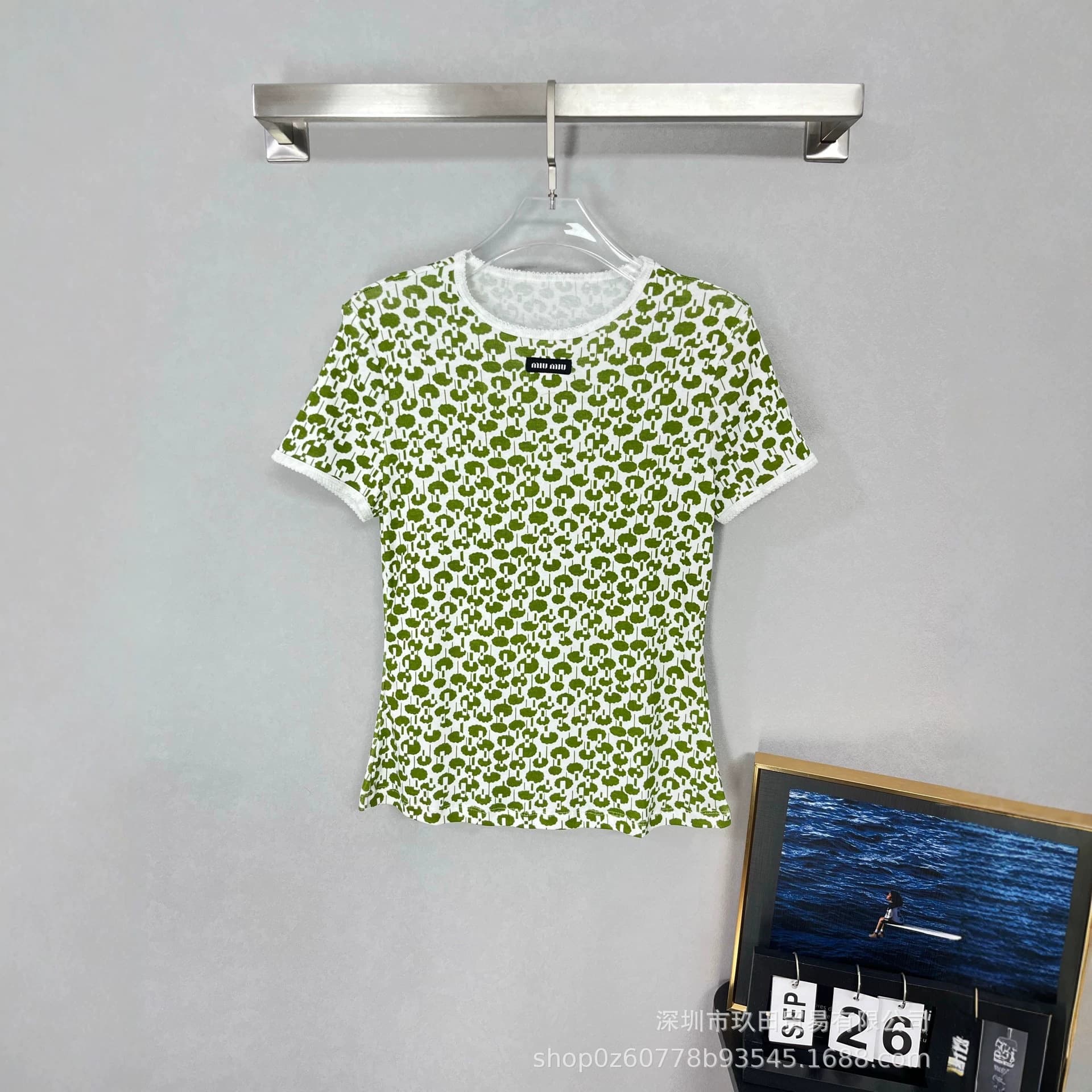 Nanyou High-end Women's MIU Style 2026 Spring/Summer New Letter Logo Short Sleeve Floral T-Shirt Women's High-Quality Cotton