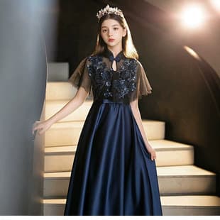 2026 New Retro Children's Guzheng Performance Dress, Girls Piano Recital Violin Orchestra Choir Princess Gown