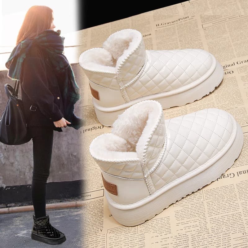Women's Snow Boots 2024 New Winter Fleece-Lined Thick Cotton Shoes Anti-Slip Waterproof Ankle Boots Warm Stylish Cotton Boots