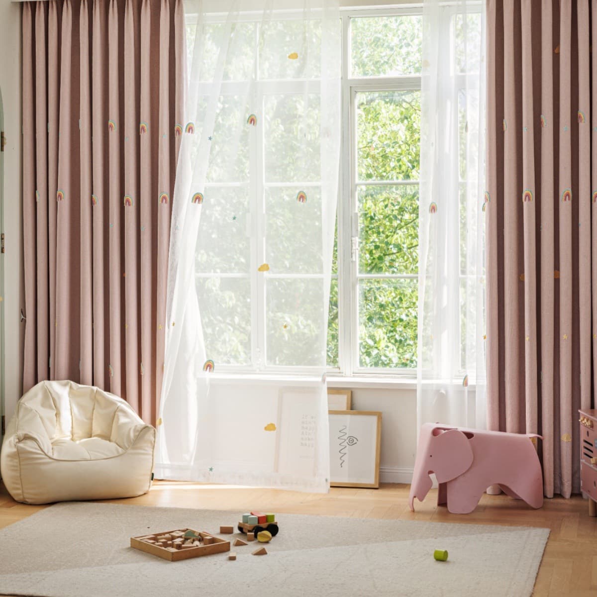 New Cartoon Girl Children's Bedroom Rainbow Pattern Embroidered Curtains Bedroom Blackout Chenille Embroidered Curtains Window