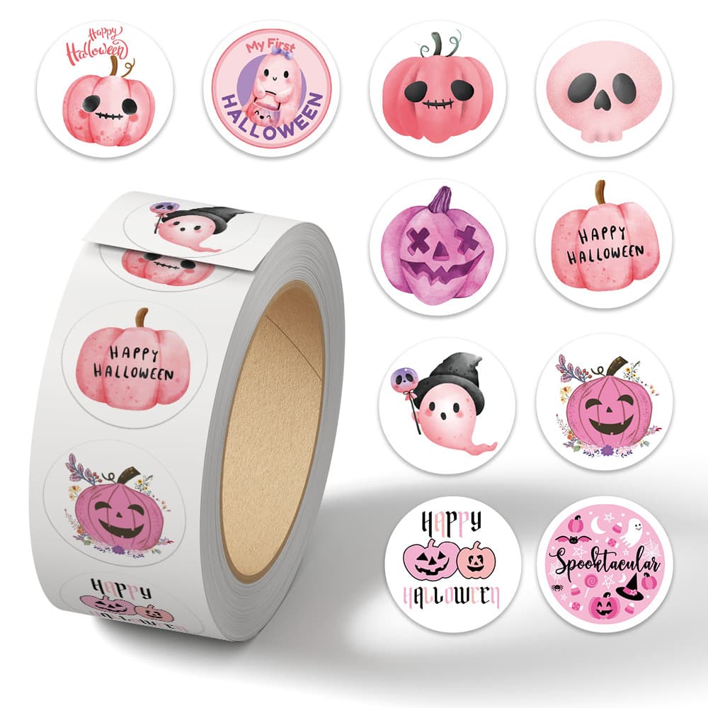 1 roll/500 sheets cartoon pink Halloween roll stickers mini cute cup phone journal decoration