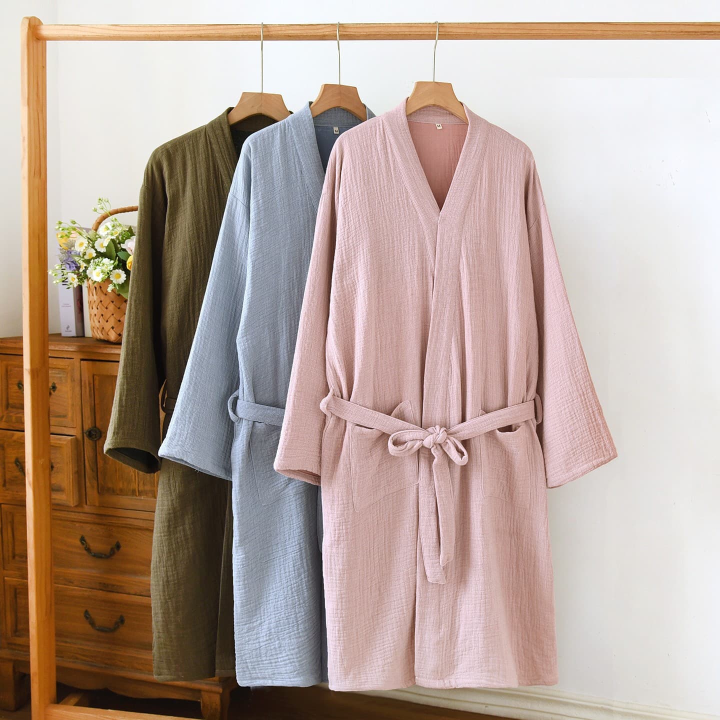 Autumn Winter Four-Layer Pure Cotton Gauze Couple Belted Bathrobe Japanese Style Millennium Plaid Warm Bathrobe Unisex Home Robe