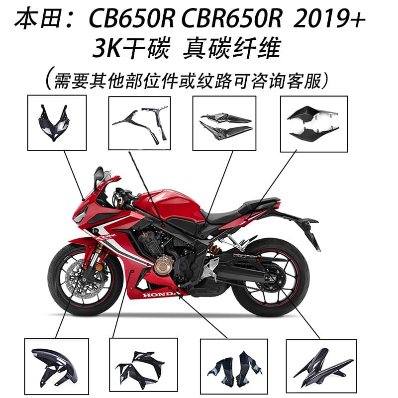 Factory Clearance: For Honda CBR650 2019+ Modified Carbon Fiber Appearance Parts, Real Carbon 3K Dry Carbon