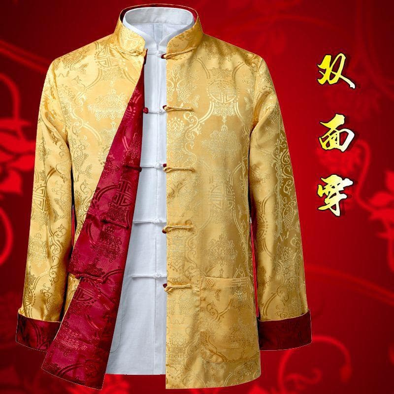 Spring Autumn Thin Style Men's Middle-aged and Elderly Tang Suit Reversible Jacket Long Sleeve Dad Outfit Birthday Performance Clothing Loose Fit