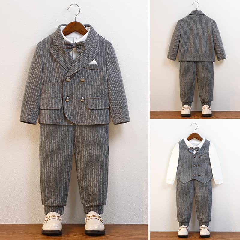 Children's suit and formal wear, autumn style, handsome British striped vest set, children's flower girl/host costume, first birthday performance outfit