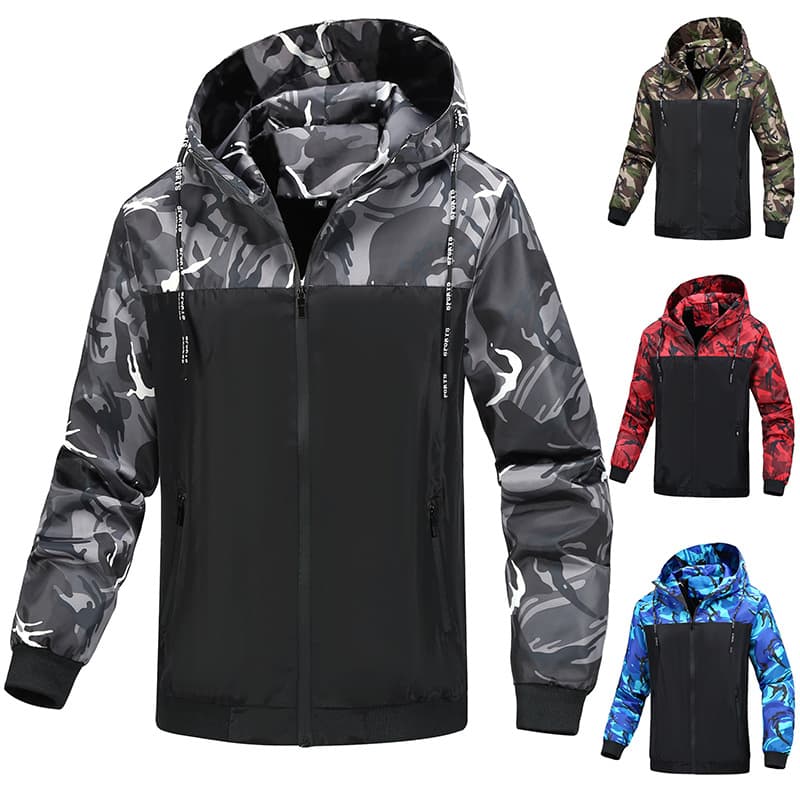 Men and women youth hooded all-match jackets contrasting color camouflage outerwear personalized zipper all-match jackets couples tops urban