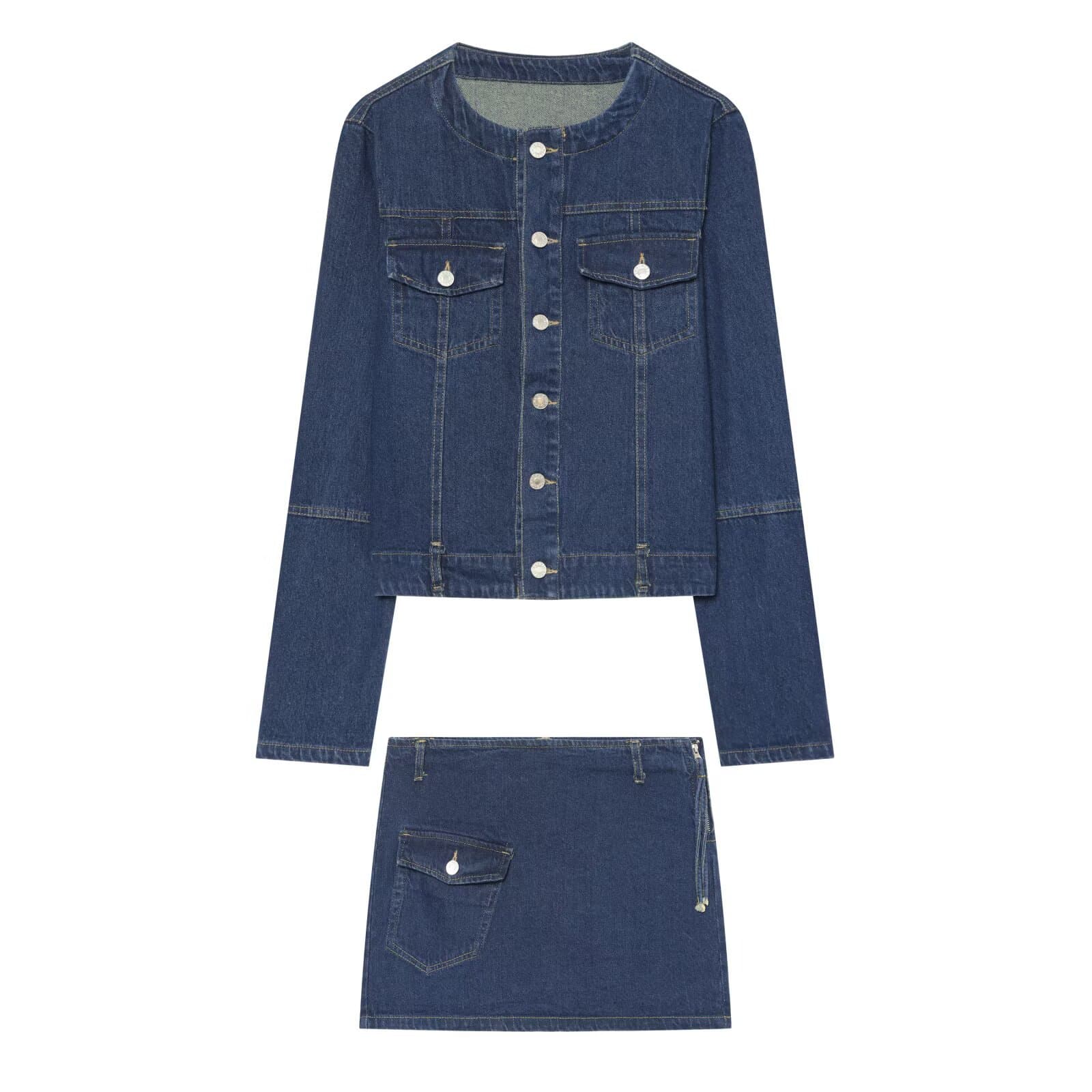 Cross-border women's clothing 2026 summer new style retro denim jacket coat 6045041 mini skirt 6045042