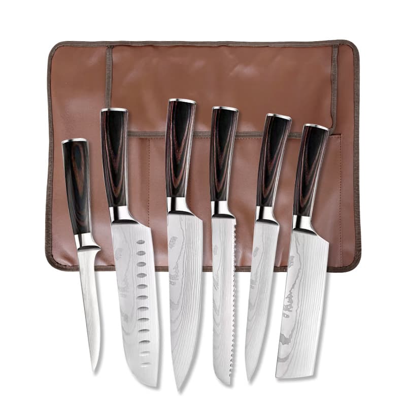 Cross-border Damascus Laser Pattern Knife Set, Japanese Chef Knife and Fruit Knife, Household Kitchen Chef Knife