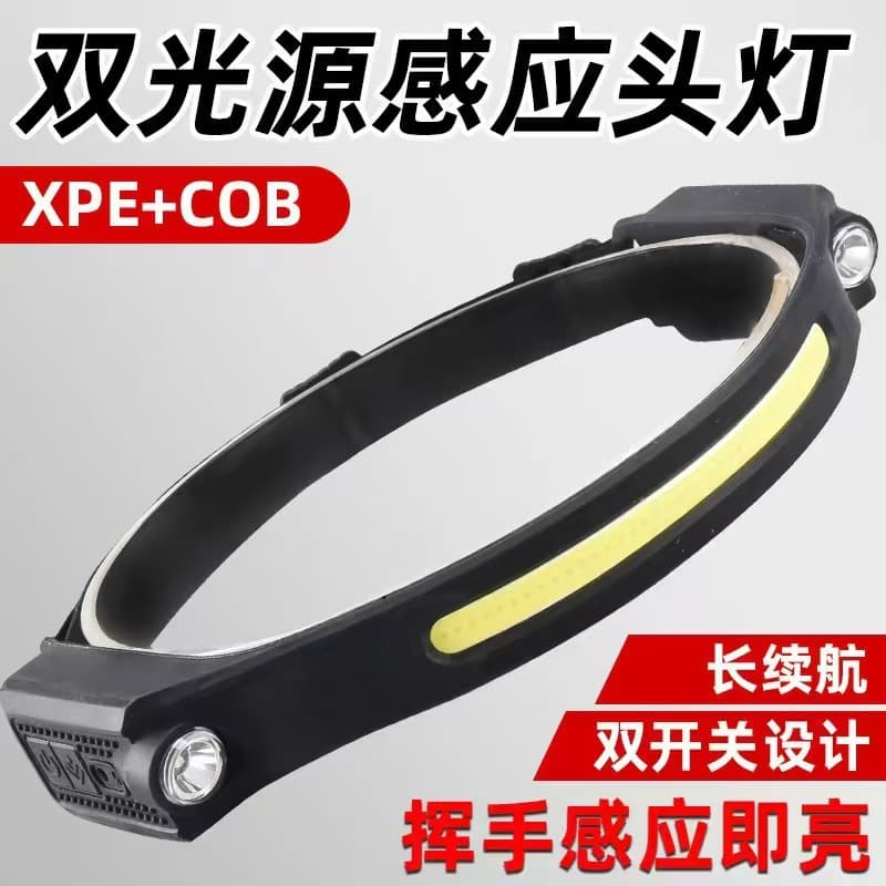 Motion Sensor USB Rechargeable Waterproof Dual-Light Source Headlamp for Night Running, Outdoor Hiking, and Camping