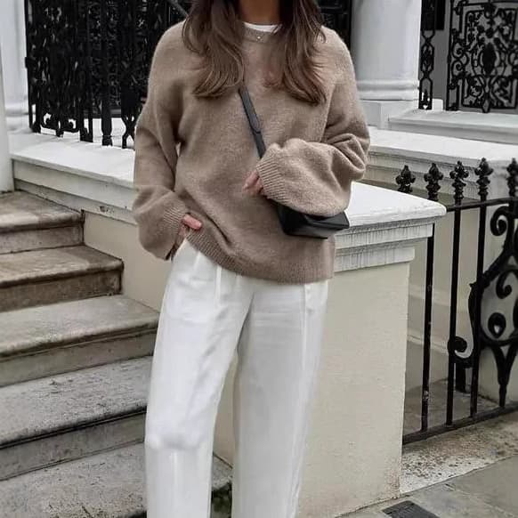 Solid Knit Sweater 2026 European and American Cross-Border Autumn/Winter Casual Round Neck Versatile Comfortable Relaxed Pullover Sweater