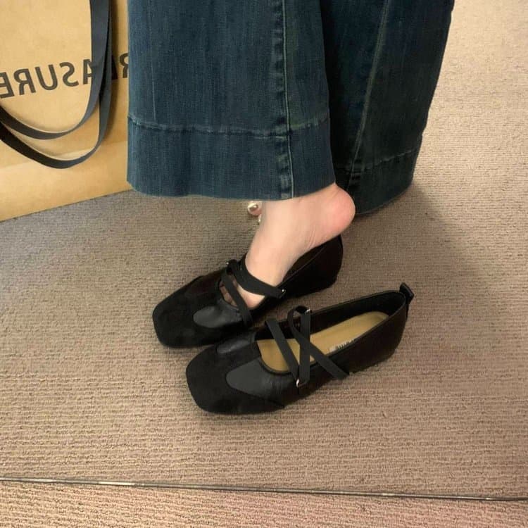 2026 Spring/Fall New French Style Flat Ballet Shoes for Dresses, Vintage Cross-Strap Mary Jane Shoes for Women