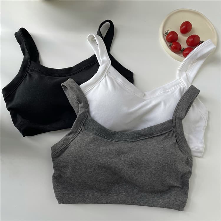 Korean Style Summer Small Strap Vest with Chest Pad Short Pure Cotton Base Layer Wrap Chest Student Girl Underwear Solid Color T