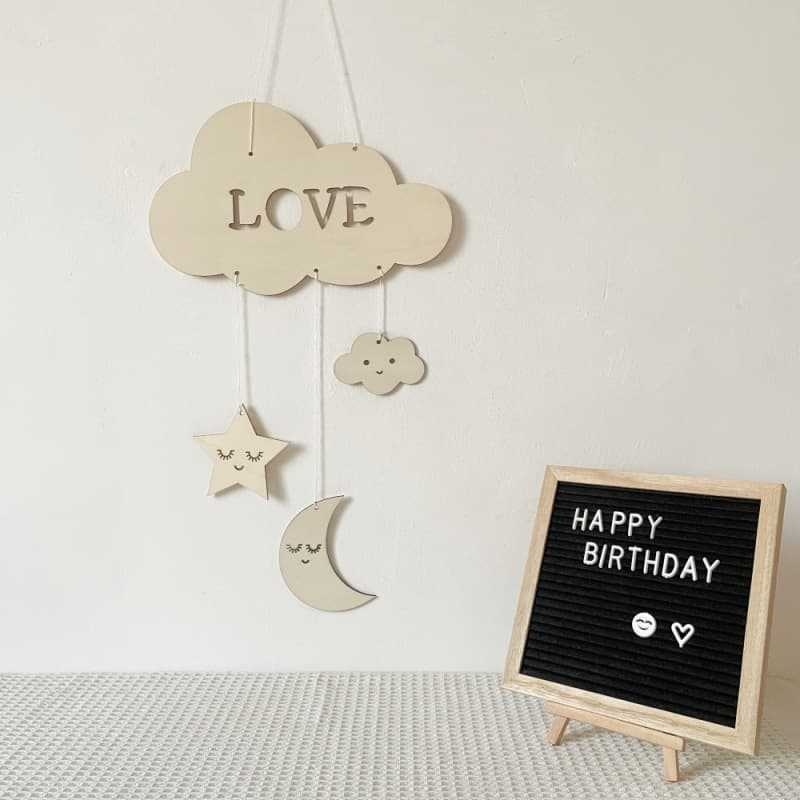 In Stock Cross-Border Nordic Style Home Decor Eyelash Moon Creative Hanging Ornament Wooden Craft Children's Photography Prop