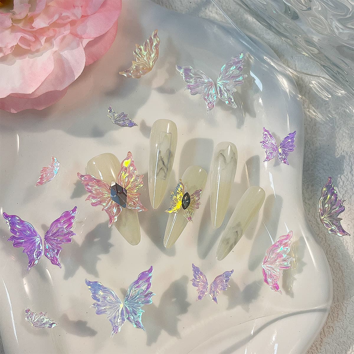 Trendy New Small Fresh Ice Transparent Fine Glitter Half-Wing Butterfly Nail Art Decoration Phone Case DIY Accessories