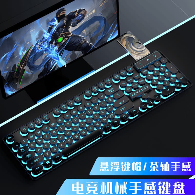 Cyberpunk Gaming Keyboard Glowing Game Set Wired Keyboard Mouse Combo for Office Gaming Universal for Mobile Phones and Tablets
