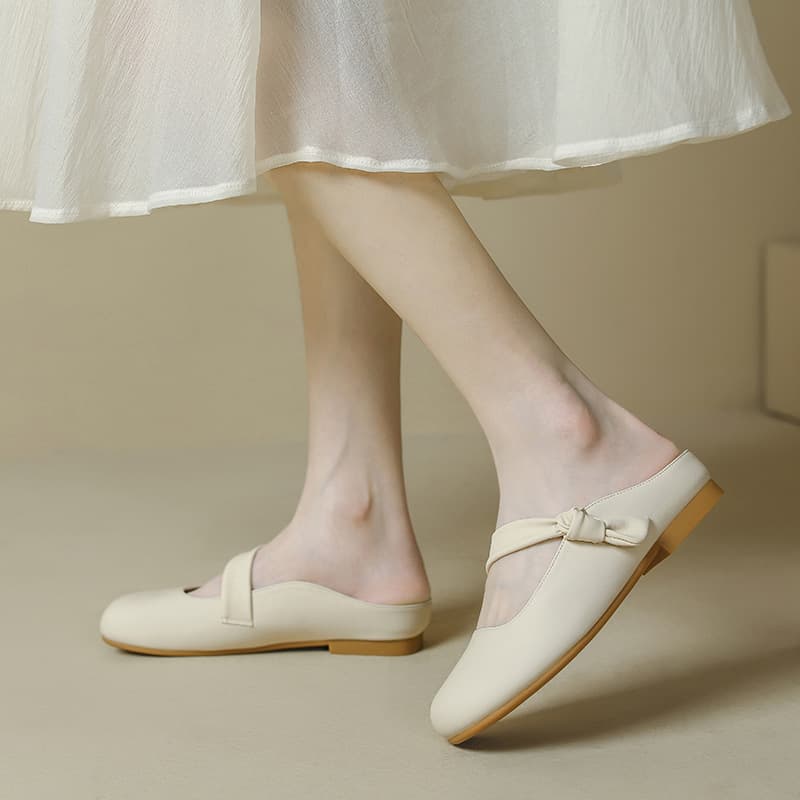 Slip-On Mules for Women 2025 Spring/Summer New Style Open Toe Half Slippers Flat Sandals