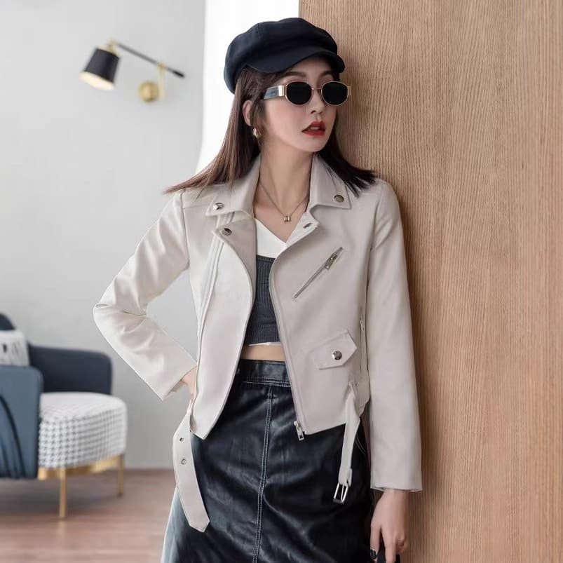 Factory Direct New Ladies Leather Washed PU Leather Asymmetrical Zipper Motorcycle Leather Short Coat Stylish Leather Jacket