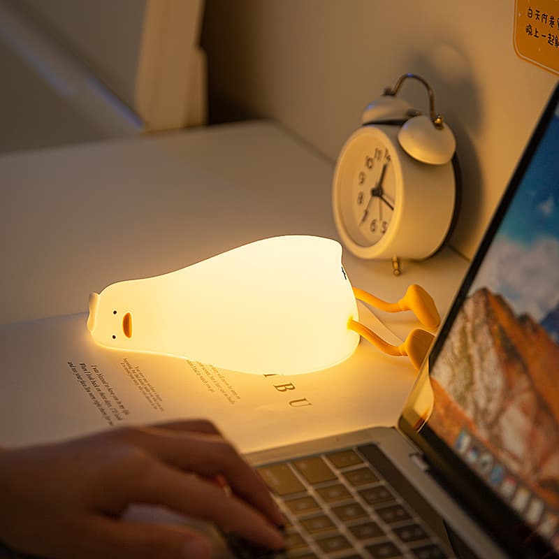 Lying Duck Night Light for Bedroom, Ins-style Girls' Bedside Sleep Lamp, Cute Silicone Touch Light for Baby Feeding and Eye Protection