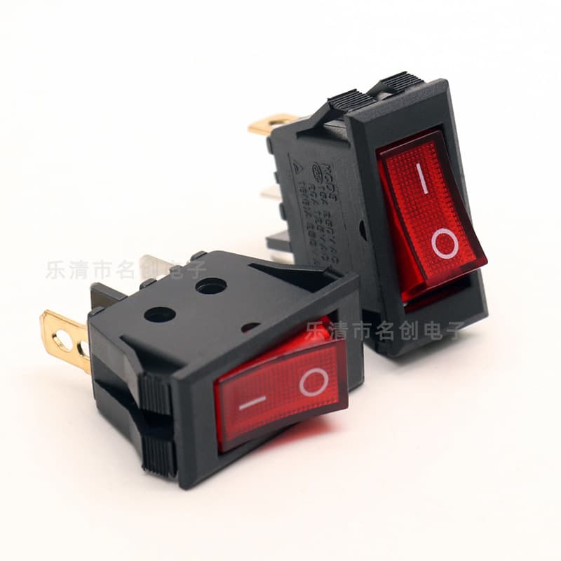 Rocker switch KCD3, dual clip position with dual ears, illuminated 3-pin 2-position toggle switch, red power light