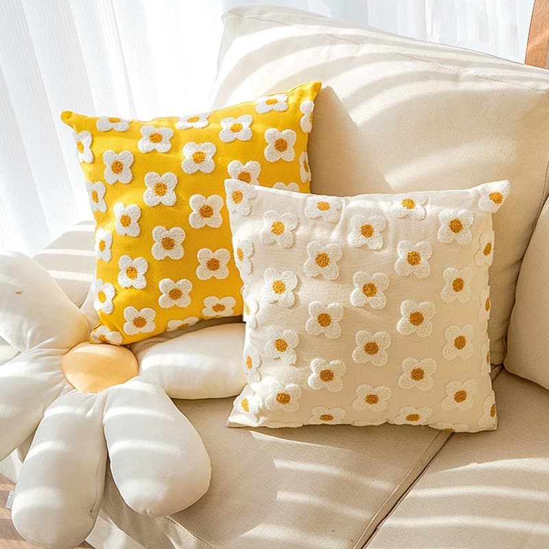 Internet Celebrity Custom Fresh Style Pillowcase for Bedside, Living Room, Sofa Cushion, Backrest Cover, Small Floral Embroidery Pillowcase Wholesale