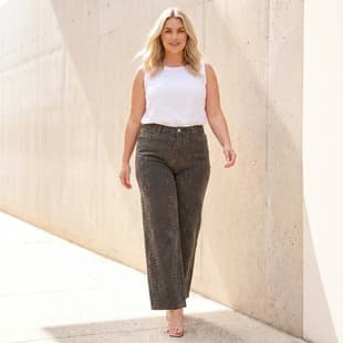 Plus Size Leopard Print Jeans for Women, Foreign Trade, Cross-Border, Electric High, European and American Style, Straight Wide Leg Long Pants for Overweight Women