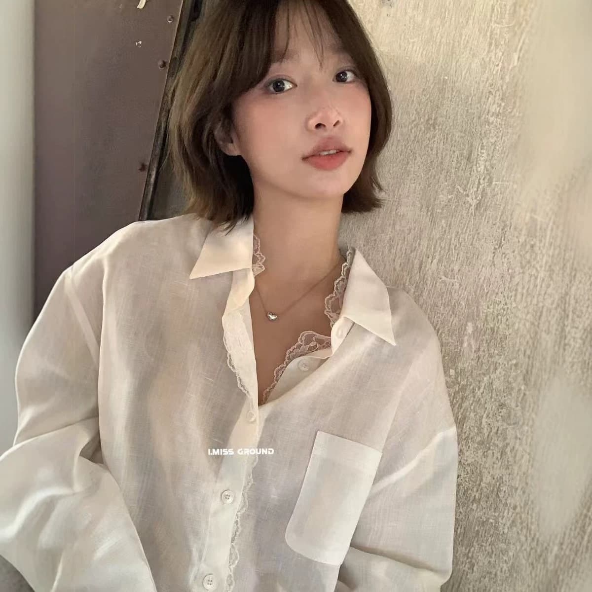 0222 Korean Style Lace Splicing Design Summer Shirt