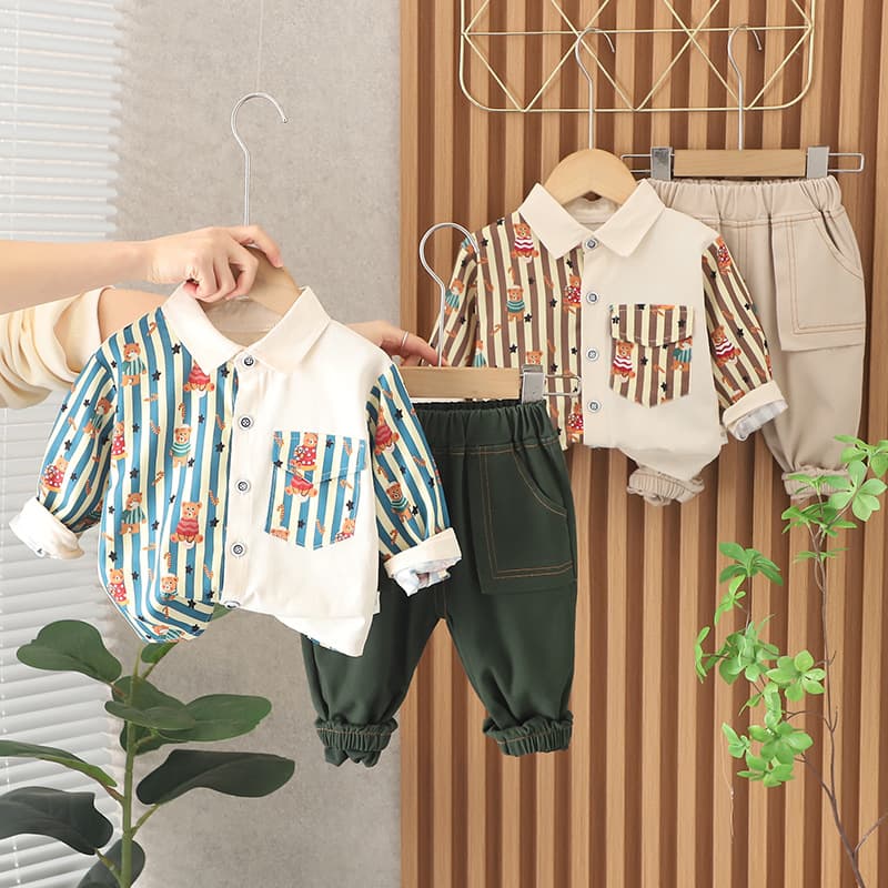 Kids Boys Spring Autumn Set 2023 Spring New Baby Stylish Shirt Two-Piece Set Trendy Clothing
