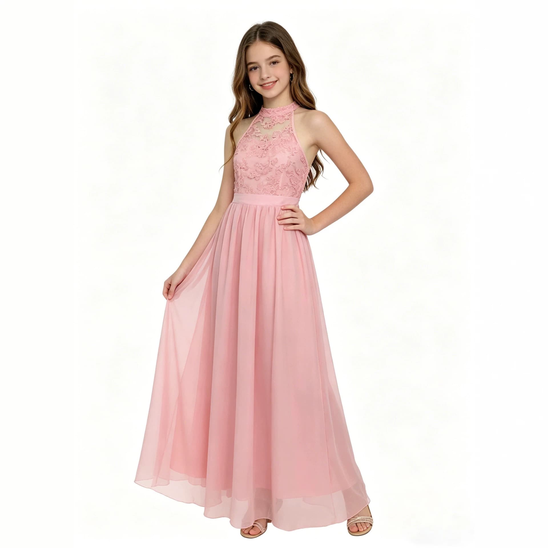 Amazon Best-Selling Girls Dress Lace Chiffon Elegant Banquet Gown Graduation Princess Dress