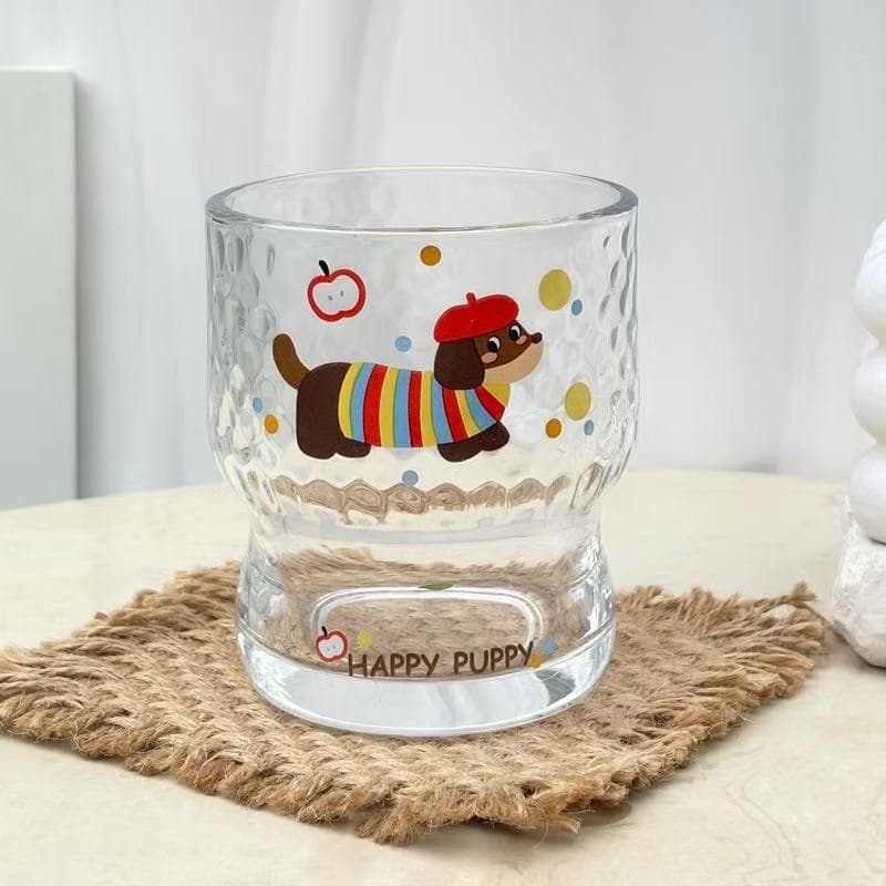 New Trendy Instagram-Style Glass Cup with High Aesthetic Appeal, Cute Cartoon Dog Milk Cup, Coffee Cup