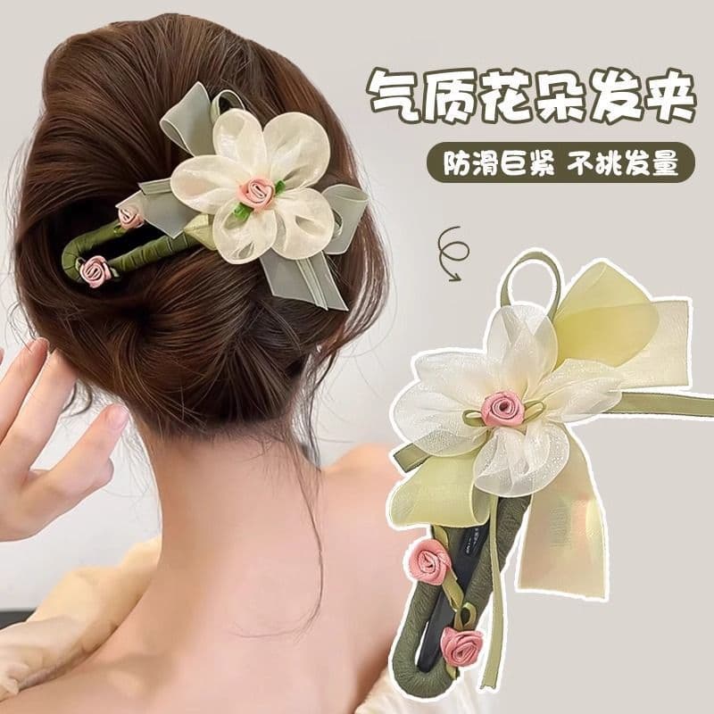 Simple Floral One-Word Clip for Women 2025, Children's Bow Hair Clip, Elegant Back-of-Head Duck Hair Accessory