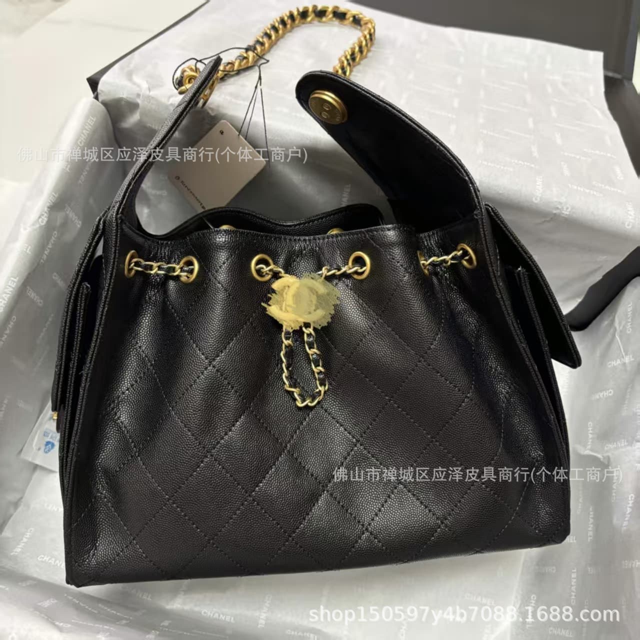 25cm Hobo Bag European and American Retro Diamond Quilted Chain Bag Women's Bucket Bag New Shoulder Bag Fashion Versatile Bag