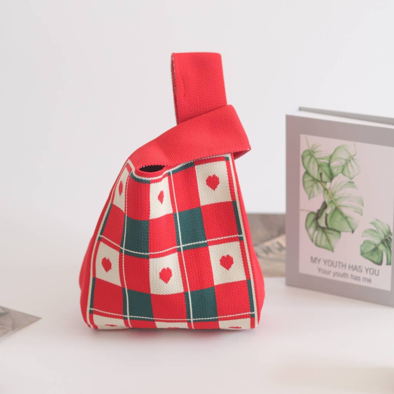 Christmas Knitted Candy Bag Crossbody Handheld Tote Wristlet Gift Bag for Women, Storage Bucket Style