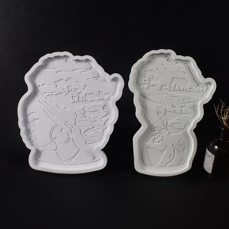 Plaster Cement DIY African Goddess Silhouette Tray Mold Tropical Beauty Woman Plate Silicone Mold Epoxy Resin