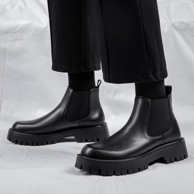 Men's Martin Boots Winter Genuine Leather British Chelsea Boots Fleece-Lined High-Top Leather Boots Trendy Versatile
