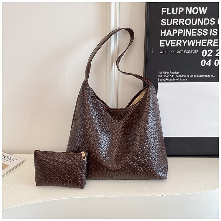 Large Capacity Casual Retro Tote Bag with Inner Pouch, 2025 New Style, Premium Woven Texture, Simple and Fashionable Shoulder Bag for Women