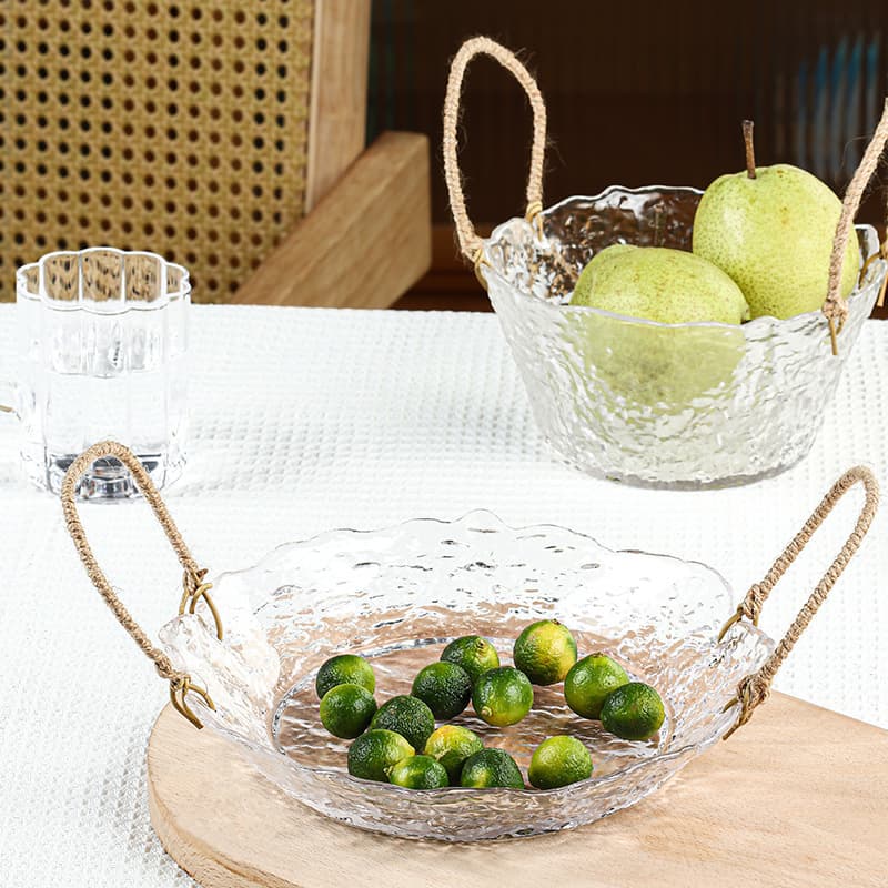 Rope Glass Plate High-End Decorative Plate for Home Candy Snack Hammered Glass Plate