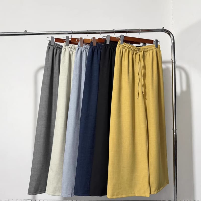 Bamboo linen wide-leg pants for women 2026 summer thin high-waisted loose drapey trousers old money style straight trousers