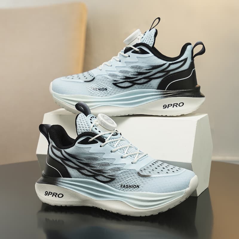 Boys' Summer Breathable Mesh Shoes with Twist Button for Middle and Big Kids, Lightweight Casual Running Sneakers