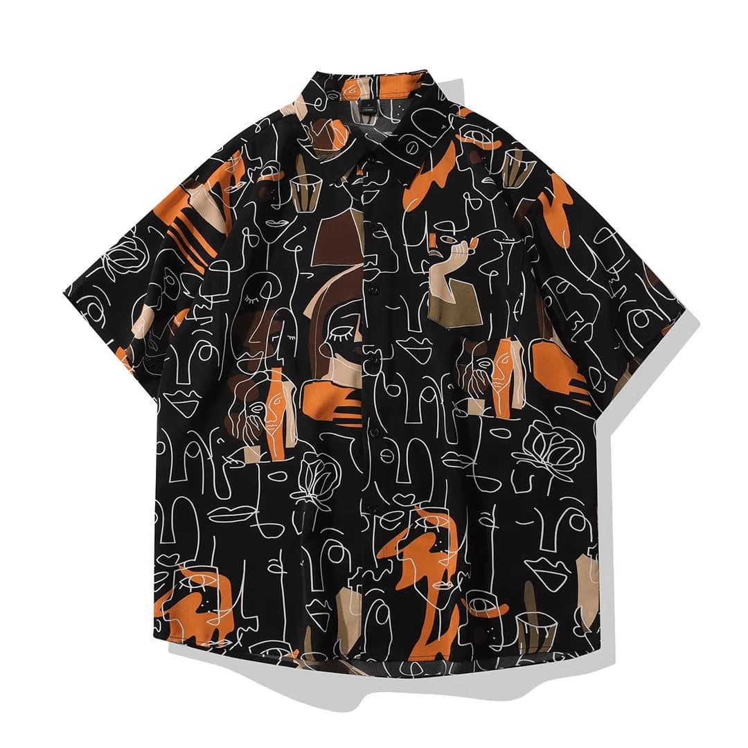 Summer Thin Smooth Cool-Touch Short-Sleeve Shirt Unisex Graffiti Trendy Cool Shirt Breathable Quick-Dry Sun Protection