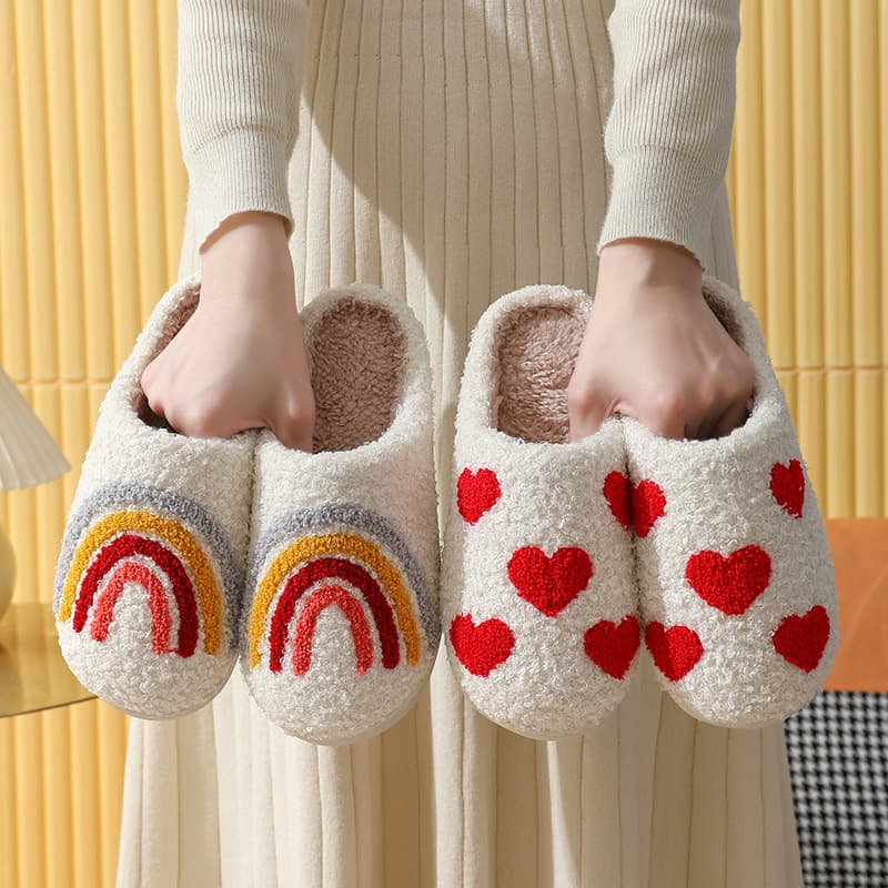Halloween cross-border mushroom winter love cotton slippers for women wholesale indoor home rainbow plush warm slippers