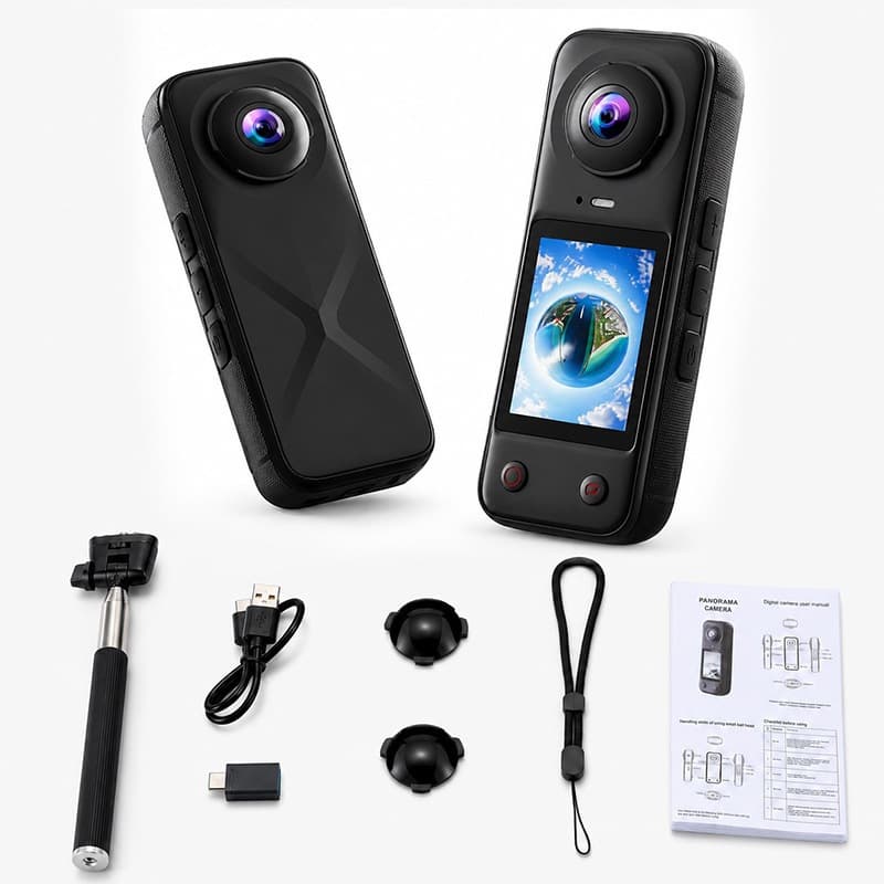 Pocket Panoramic Action Camera 360-Degree Wide Angle Outdoor Cycling Recorder Front and Rear Dual Lens Mini Camera