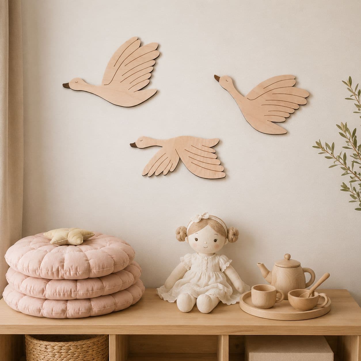 Nordic style wooden wild goose wall decoration, children's room ins style creative wooden bird wall decoration, cross-border supply
