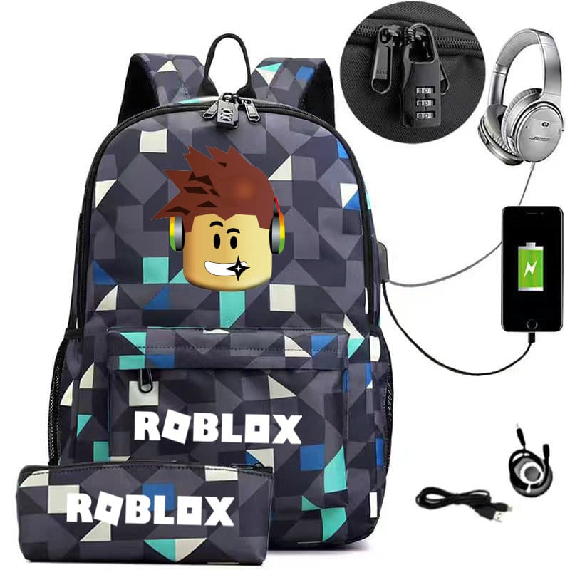 roblox game peripheral 2 piece set school bag backpack USB charging computer bag large capacity drop shipping wholesale