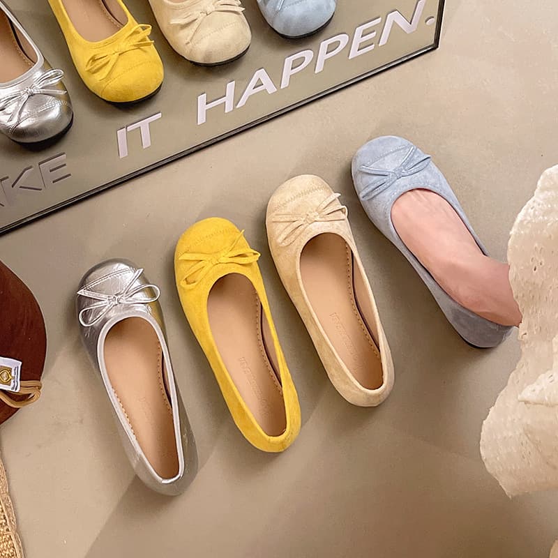 French retro bow ballet shoes for women 2026 spring and summer new style shallow flat bottom with skirt single shoes grandma shoes