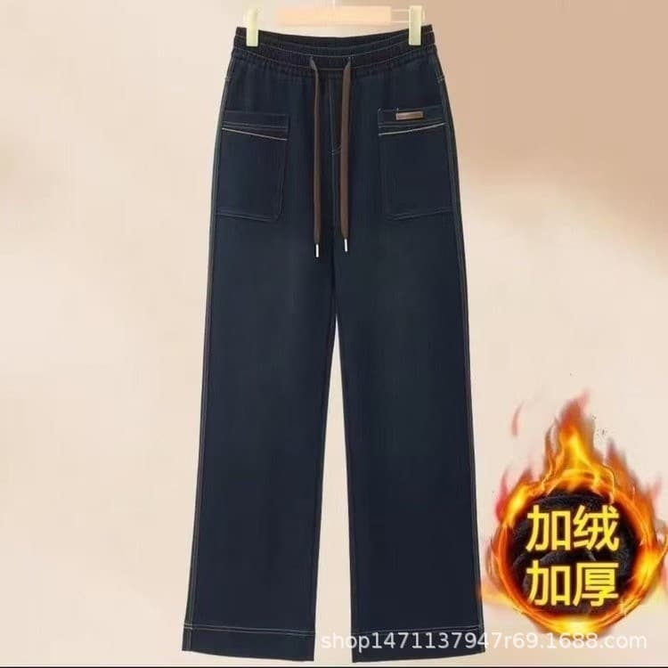[Upgraded Fleece-Lining] Winter Straight-Leg Casual Denim New High-Waist Loose Slimming Fleece-Lined Warm Narrow Wide-Leg Pants