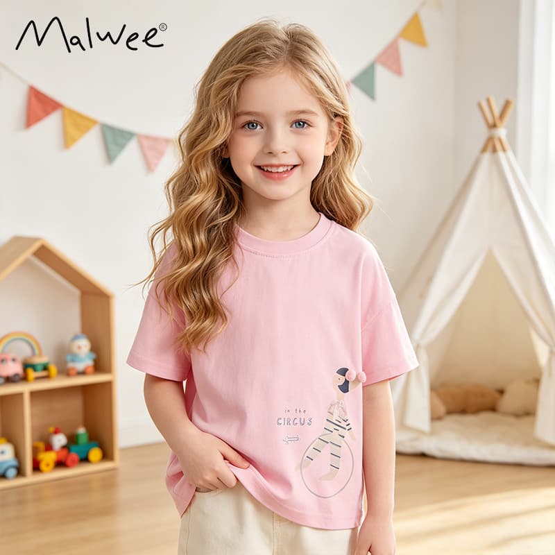 Cross-border Malwee Girls T-Shirt European and American Style Short Sleeve for Toddlers and Children Ages 3-8, Sizes 100-150 New Top