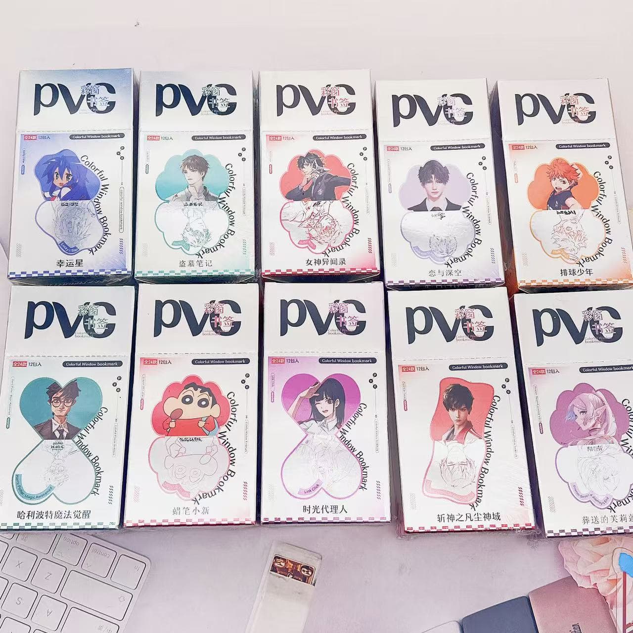 2D Anime Peripheral PVC Color Window Bookmarks, Blind Draw of 2 Pieces, Anime Student Collection Cards, Wholesale Blind Box, Cute