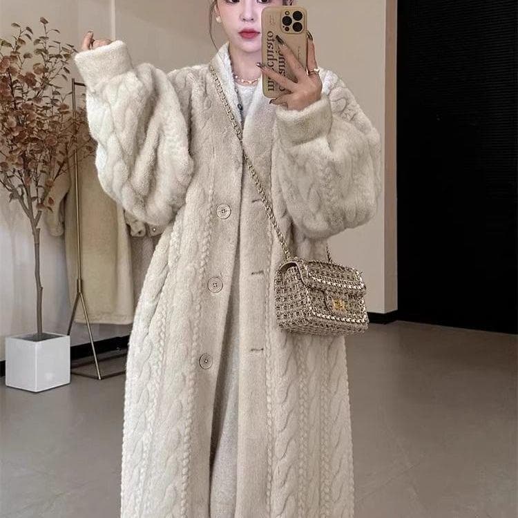 Fur Coat Autumn Winter 2025 New Mink Fur Cable Knit Long Coat Cardigan for Women